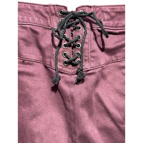 Free People CRVY High-Waisted Flared Bell-Bottom Jeans Lace-Up Back Plum Purple - Picture 5 of 13